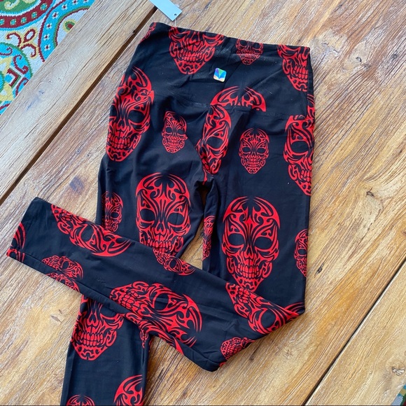LEGGINGS RED SKULLS 5" HIGH WAIST ANKLE - Picture 6 of 7